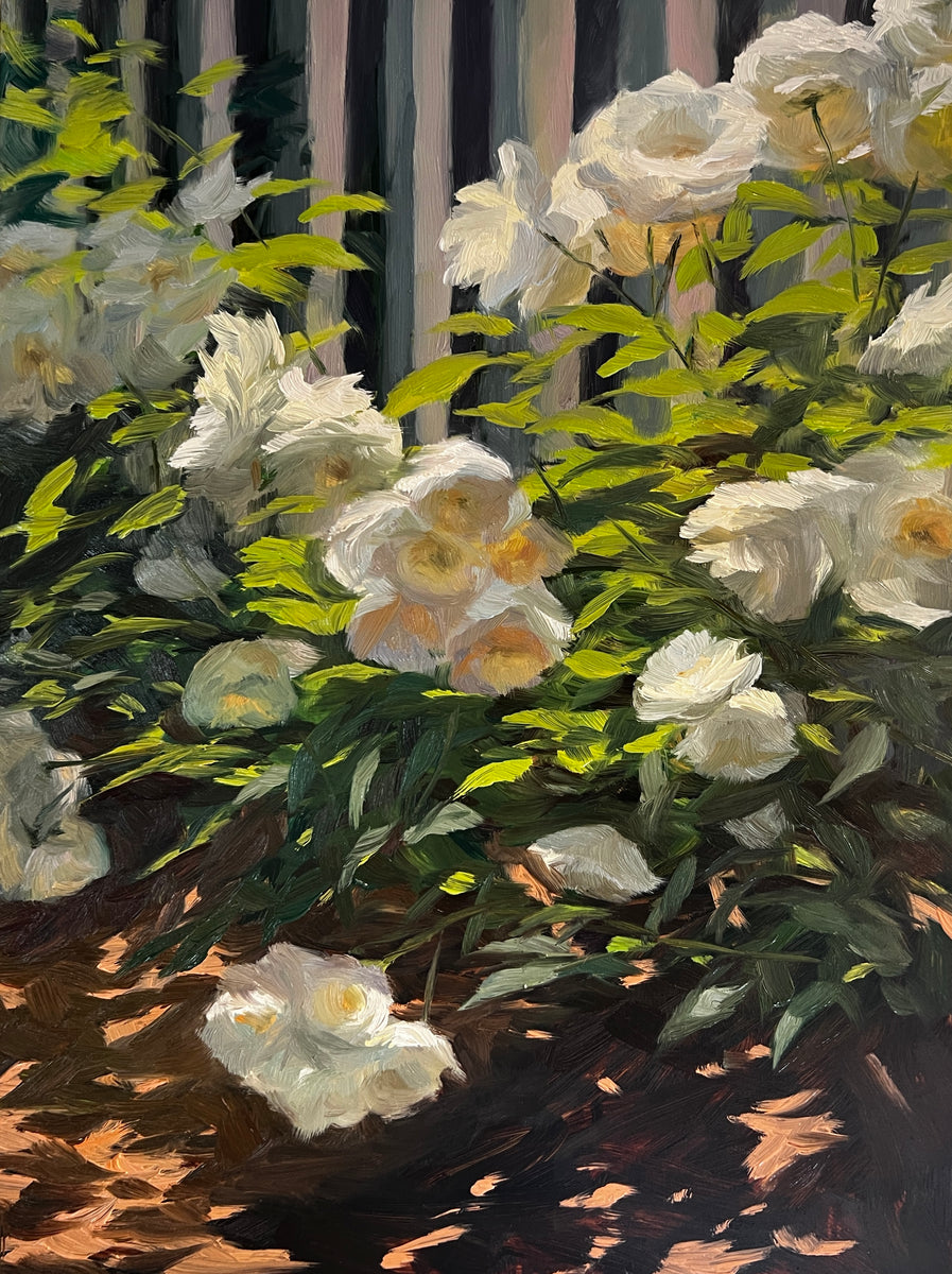 Fenceline White Roses - Original Oil Painting – Heather's