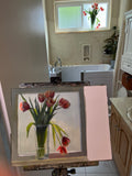 Drooping Tulips in Window - Original Gouache Painting