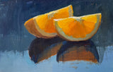 Orange Slice Pair on Blue - Original Oil Painting
