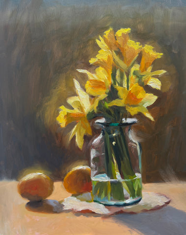 Daffodils and Lemons in Light - Original Oil Painting