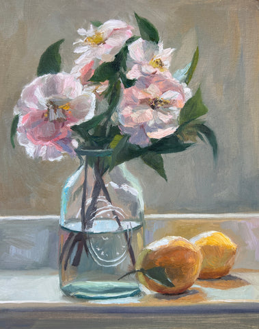 Camellias and Lemons - Original Oil Painting
