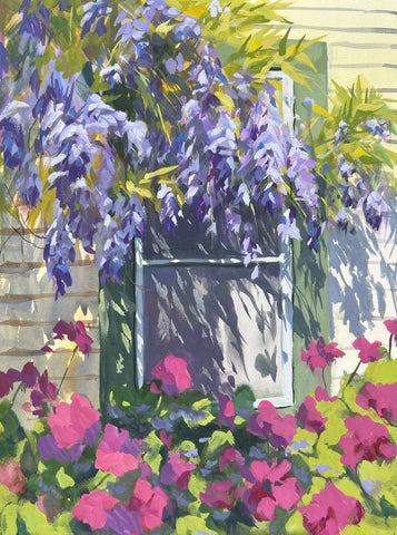 Wisteria Over the Window - Original Gouache Painting