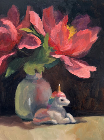 Under the Peonies - Original Oil Painting