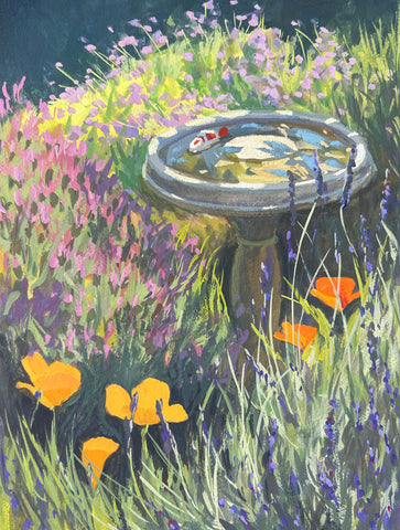 Swimming in Flowers - Original Gouache Painting