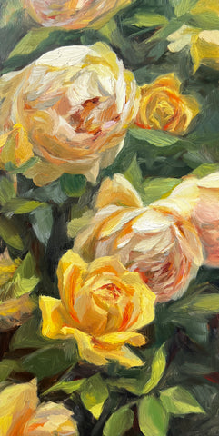 Yellow Roses at the Garden - Original Oil Painting