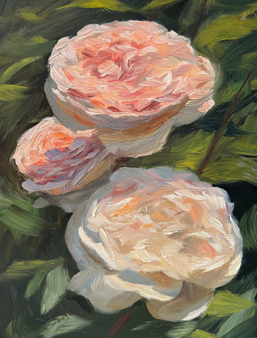 Pink and White Roses - Original Oil Painting