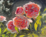 Backlit Pink Roses - Original Oil Painting
