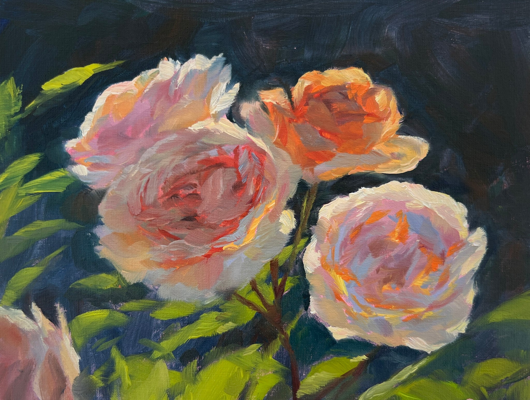 Four Rainbow Roses - Original Oil Painting – Heather's Fine Art