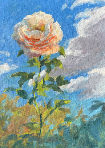 Peach Rose Up High - Original Oil Painting