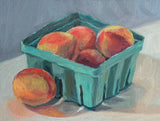 Peaches in Teal Carton - Original Oil Painting