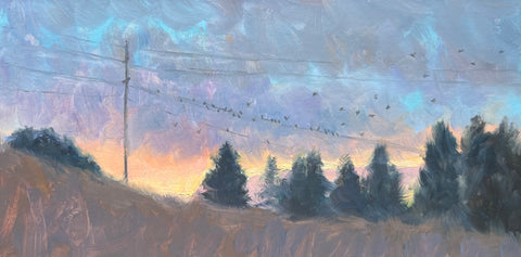 Morning Birds in Autumn - Original Oil Painting