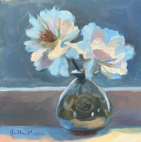 Celadon Vase with White Roses - Original Oil Painting