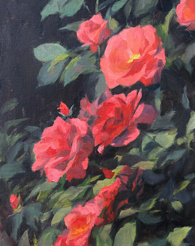 Red Roses at the Gardens at Heather Farm - Original Oil Painting
