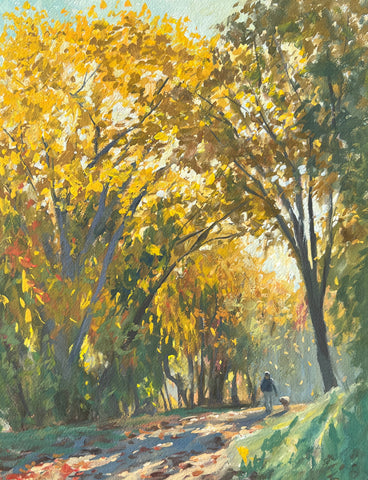 Autumn Creekside Walk - Original gouache painting