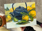 Lemons and Blue Teapot - Original Oil Painting