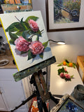 Three Camellias in Oil - Original Oil Painting