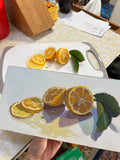 Lemon Slices on Cutting Board - Original Gouache Painting