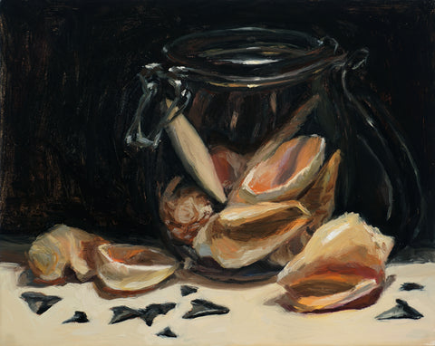 Night Sill - Seashells - Original Oil Painting