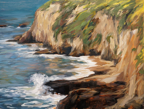 Wildflowers on the Coast Cliffs - Original Oil Painting