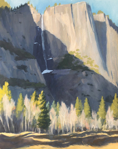 Golden Hour at Yosemite Falls - Original Gouache Painting