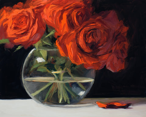 Night Sill - Red Roses - FRAMED -Original Oil Painting