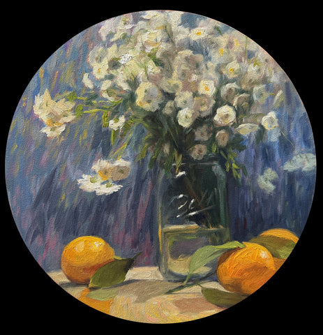 Feverfew and Lemons - Original Oil Painting
