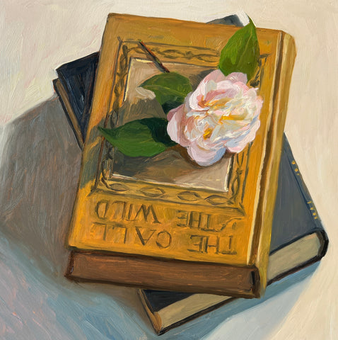 Camellia on Books - Original Oil Painting