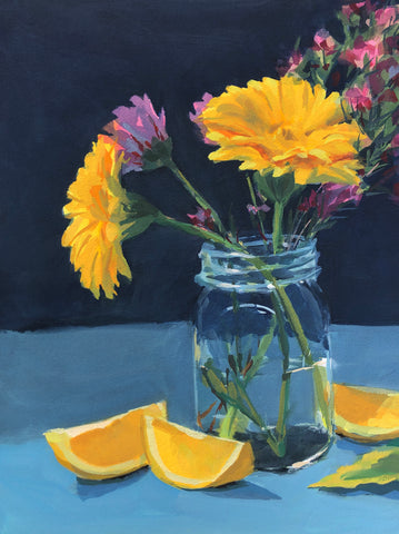 Yellow Flowers Workshop Demo - Original Gouache Painting