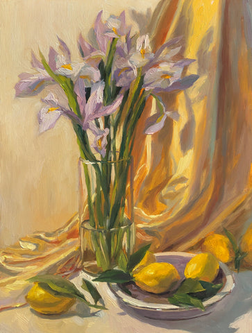 Irises and Gold - Original Oil Painting