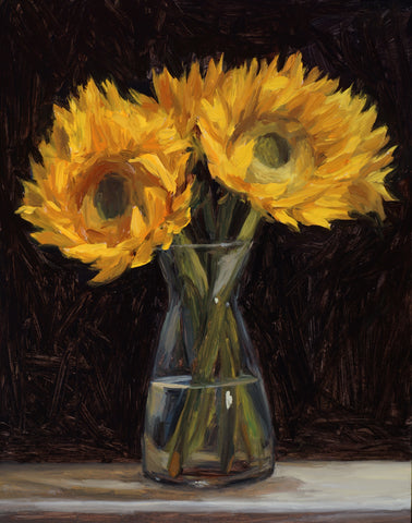 Night Sill - Sunflowers - Original Oil Painting - FRAMED