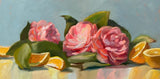 Camellia Trio with Lemons - Original Oil Painting