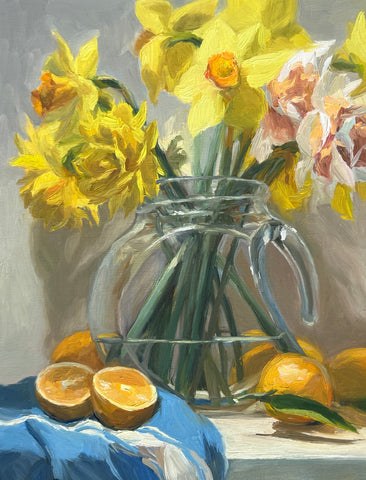 Daffodil Assortment with Lemons - Original Oil Painting