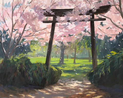 Cherry Blossom Entrance - Original Gouache Painting
