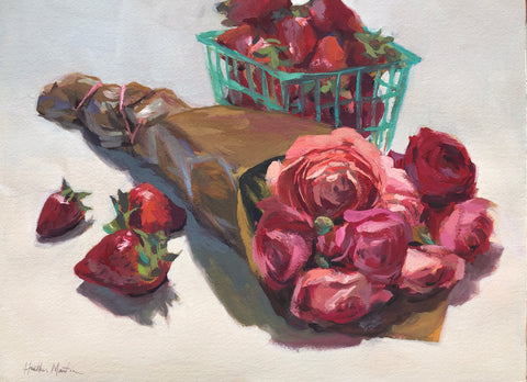 Ranunculus and Berries - Original Gouache Painting