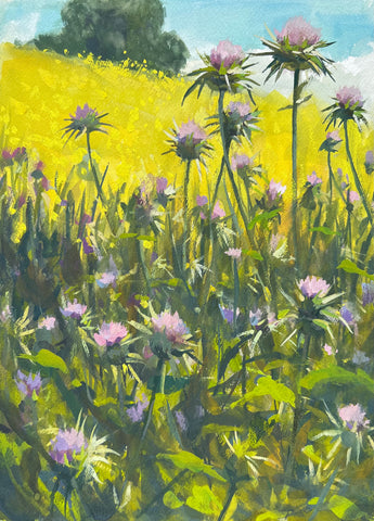 Thistle and Mustard - Original Gouache Painting