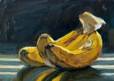 Three Bananas in Afternoon Light - FRAMED - Original Oil Painting