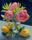 Pink Roses and Lemons - Original Oil Painting
