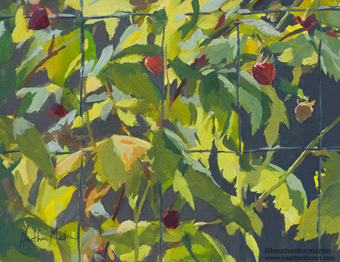 Raspberry Vines - Original Gouache Painting