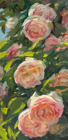 Pink Climbing Roses - Original Oil Painting