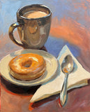 Afternoon Coffee and Donut - Original Oil Painting