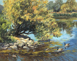 Geese at Heather Farm Pond - Original Oil Painting - FRAMED
