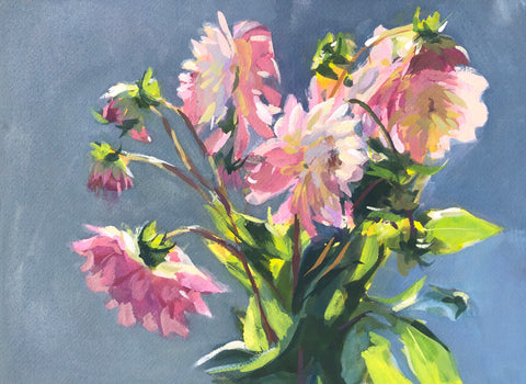 Dahlias in Sunshine - Original Gouache Painting