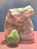 Lunchbag and Pear - Original Gouache Painting