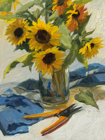 Homegrown Sunflower Bunch - Original Oil Painting