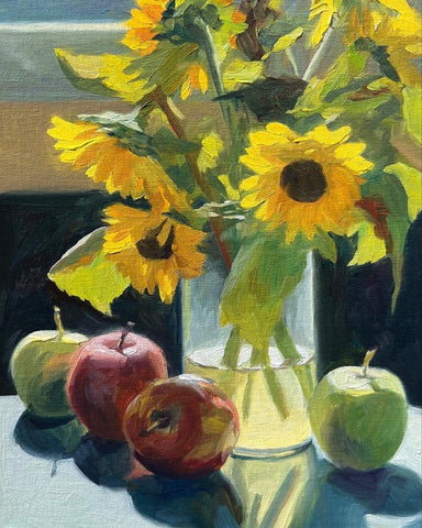 Sunflowers and Apples - Original Oil Painting