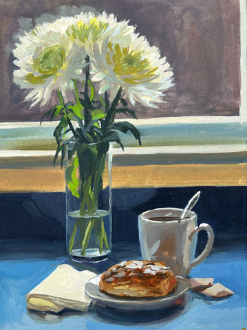 Coffee and Almond Croissant - Original Gouache Painting
