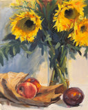 Sunflowers and Stone Fruit - Original Gouache Painting