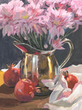 Poms and Pomegranates - Original Gouache Painting - FRAMED