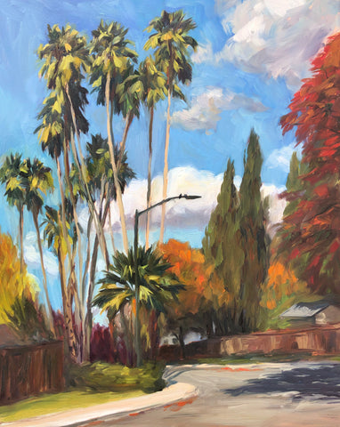 Autumn Palms on Deerpark Drive - Original Oil Painting