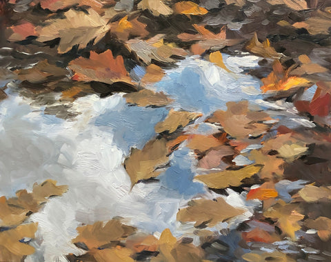 Autumn Leaves in Creek - Original Oil Painting